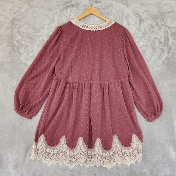 Umgee Dress Womens Large Crotched Lace Puff Sleeve Babydoll Mini Swiss Dot - Picture 3 of 10